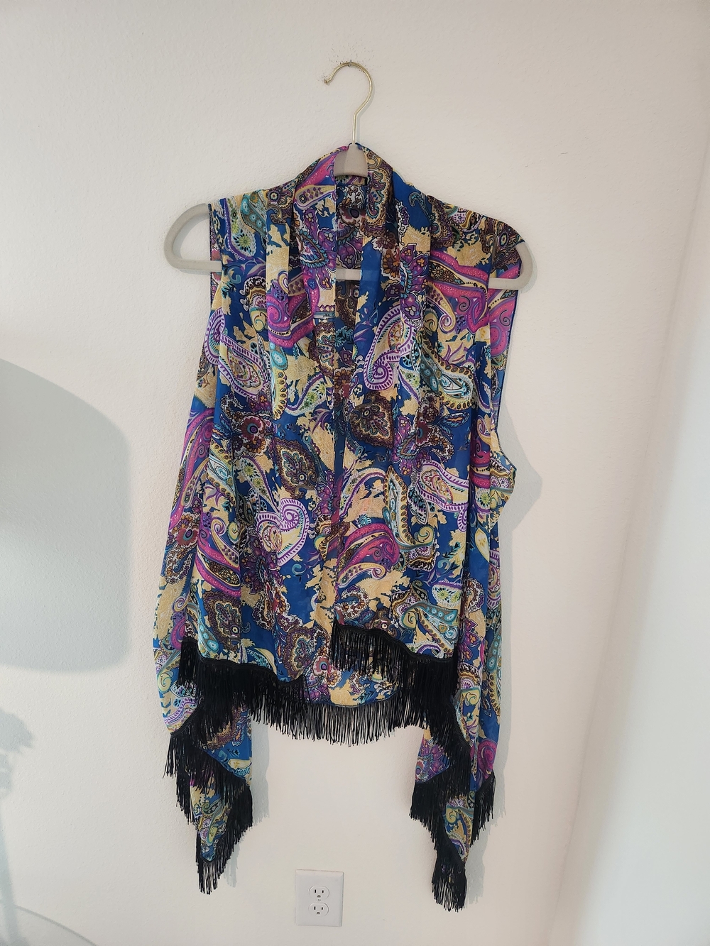 Paisley Fringe Vest in Blue, Purple, Yellow